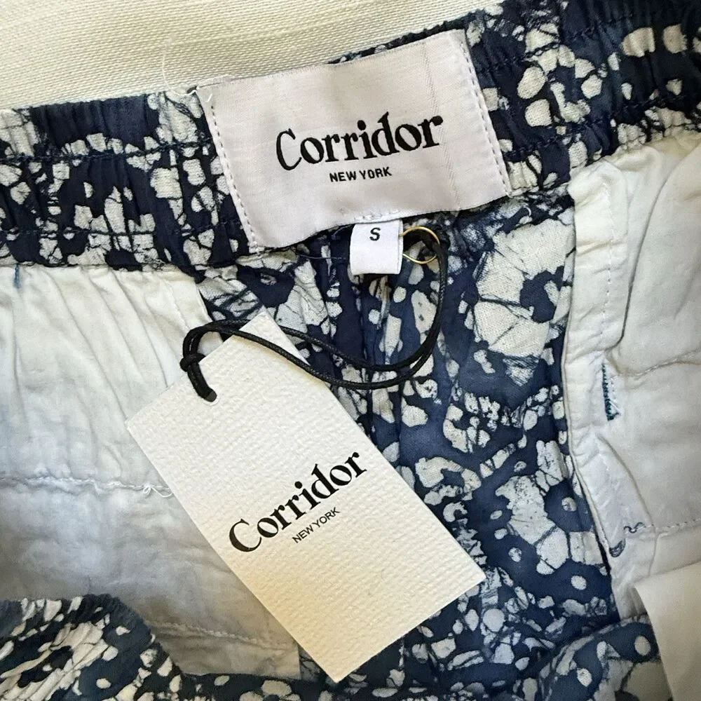 Corridor New York Men’s Blue & White Printed Cotton Drawstring Short Sz Sm New